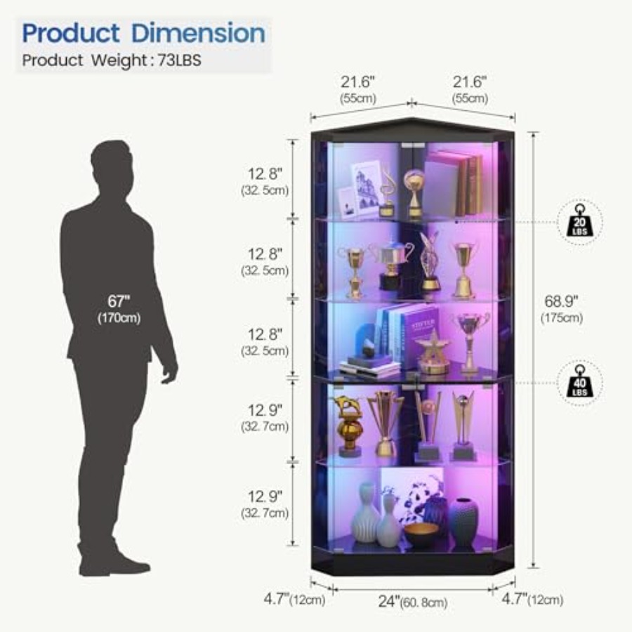 خزانة عرض زاوية بإضاءة RGB ومس - مراجعة Display Case Acrylic وسعره